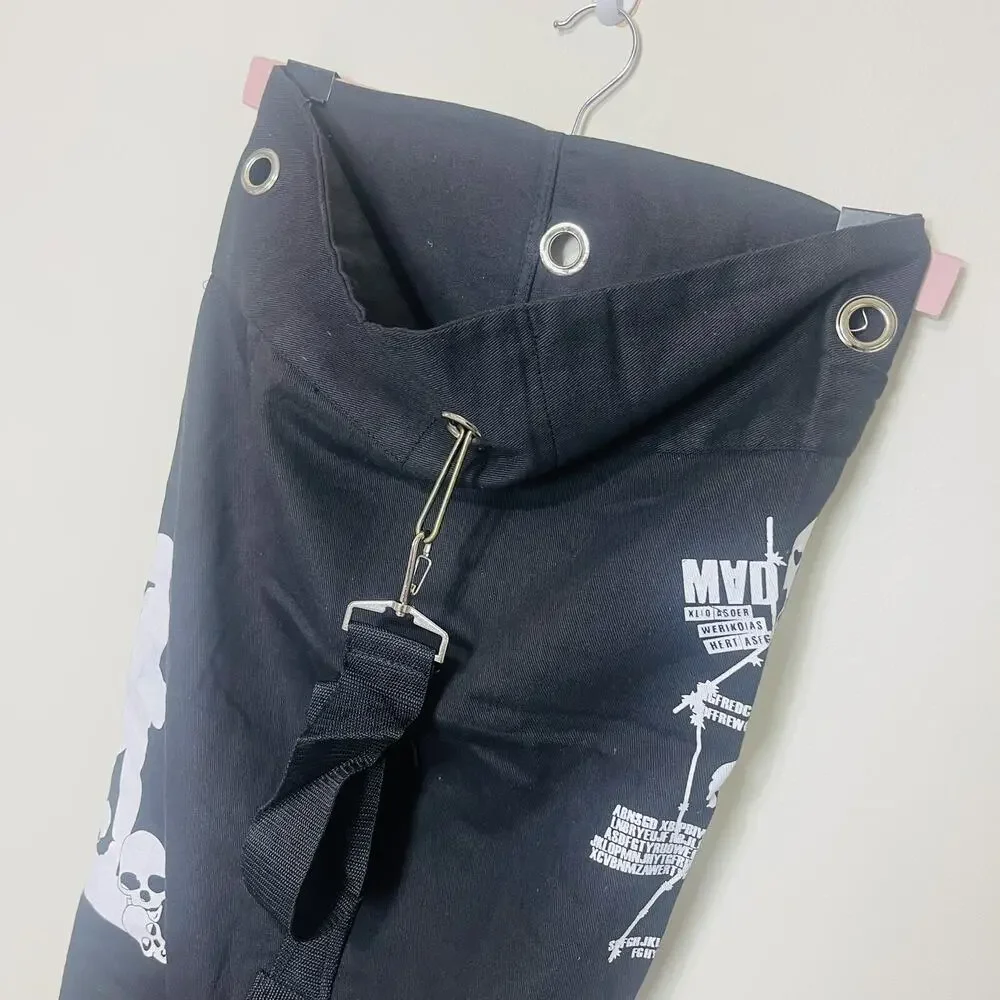 Army Military Top Load Duffle Bag W/ Shoulder Straps Black Skull Print 33” Large